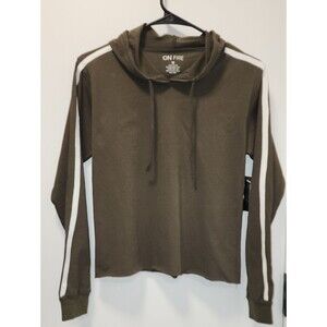 On Fire Olive Hooded Pullover with White and Red Stripe Trim - Youth
